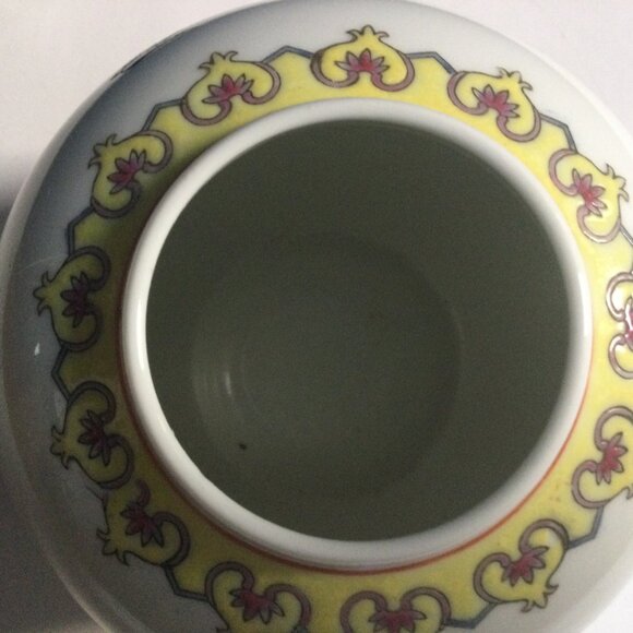 Vintage Chinese porcelain 60s lidded ginger jar hand painted chicken flowers - Picture 6 of 7